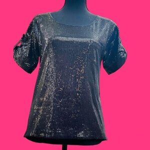 BCBG Black Sequin Blouse XS
